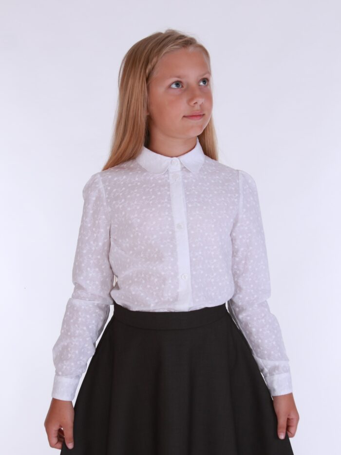 Valge koolipluus lilletikandiga White Blouse - Image 1