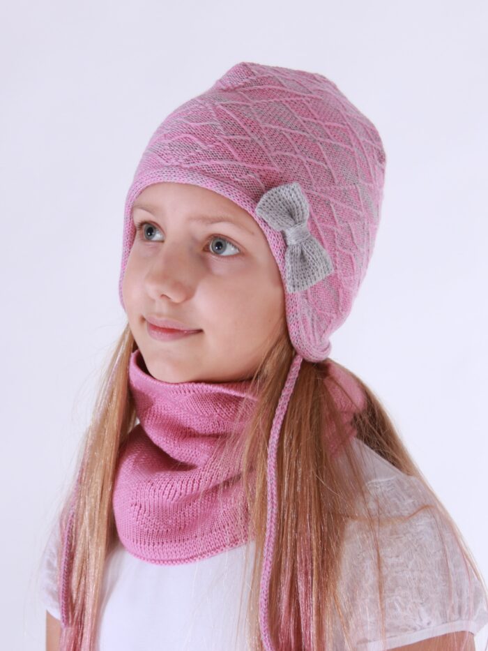 Pink - Gray Hat, 100% Merino Wool - Image 1