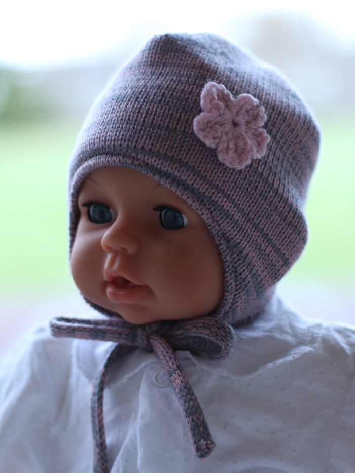 Pink/Gray Hat, 100% Merino Wool - Image 2