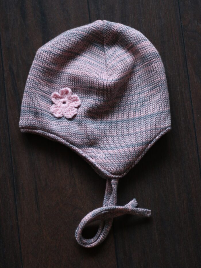 Roosa-hallikirju paeltega müts, 100% meriinovill Pink/Gray Hat, 100% Merino Wool - Image 1