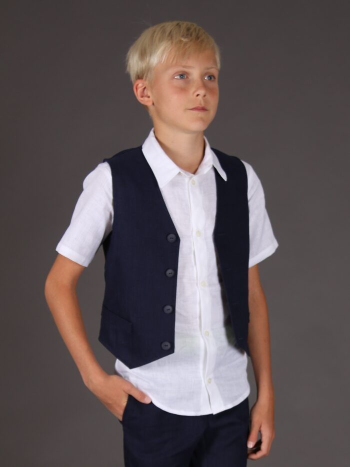 Navy Blue Linen Vest - Image 1