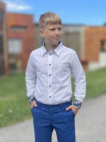 White Shirt With Blue Horse Details