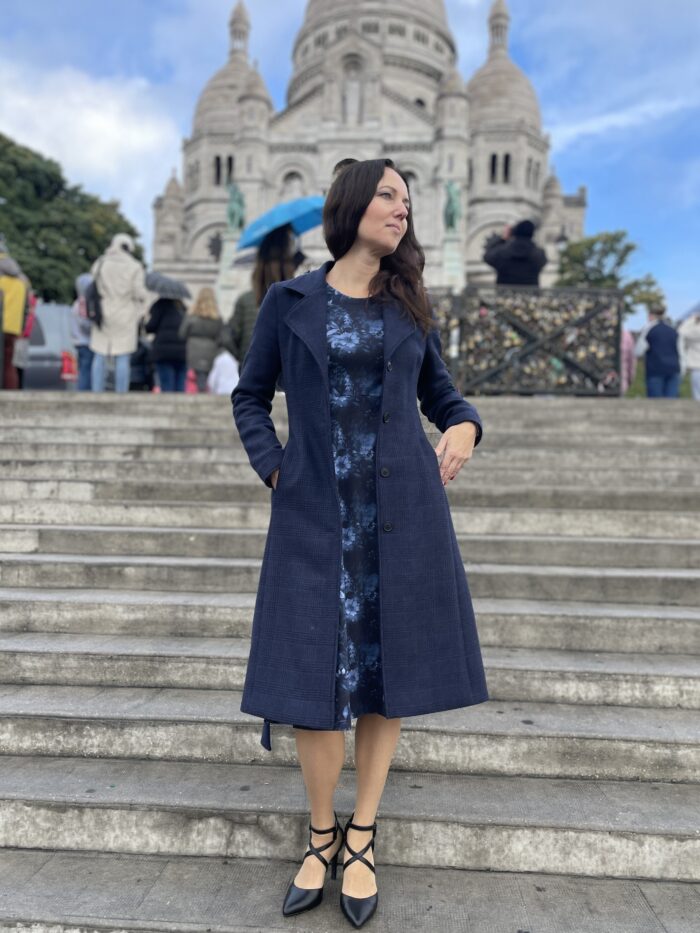 Tumesinine ruuduga kevadsügismantel, 100% peenvill - Image 4