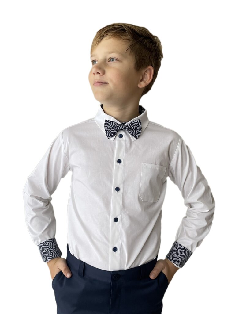 White shirt With Navy Blue Square Details - Image 2