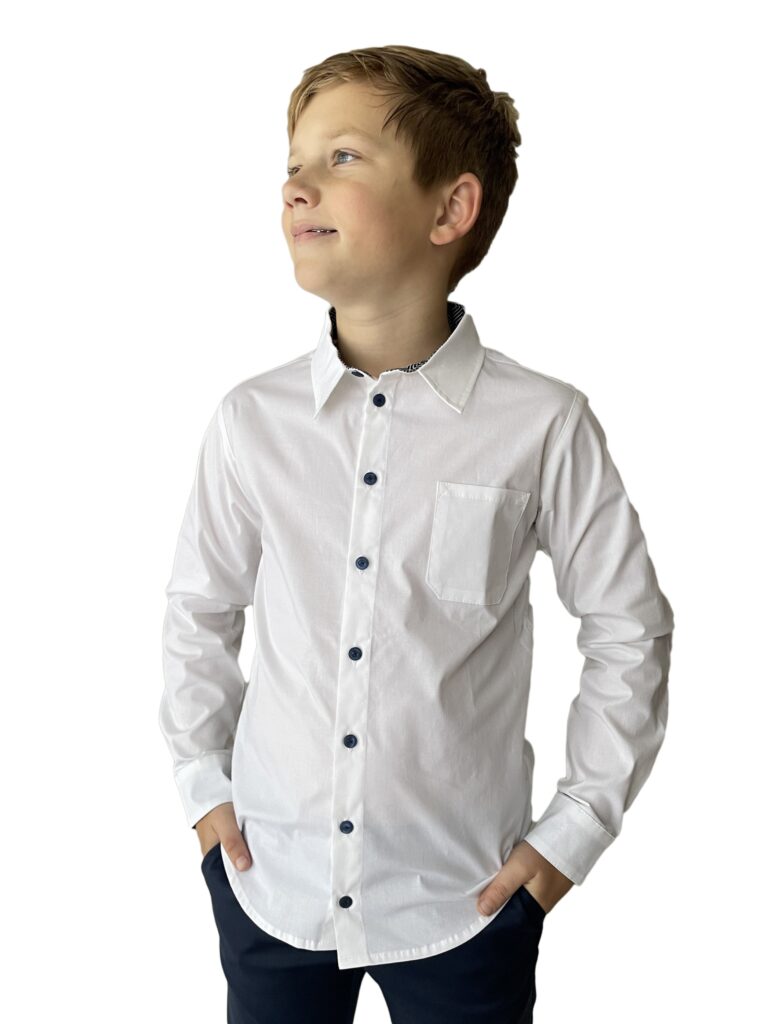 White shirt With Navy Blue Square Details
