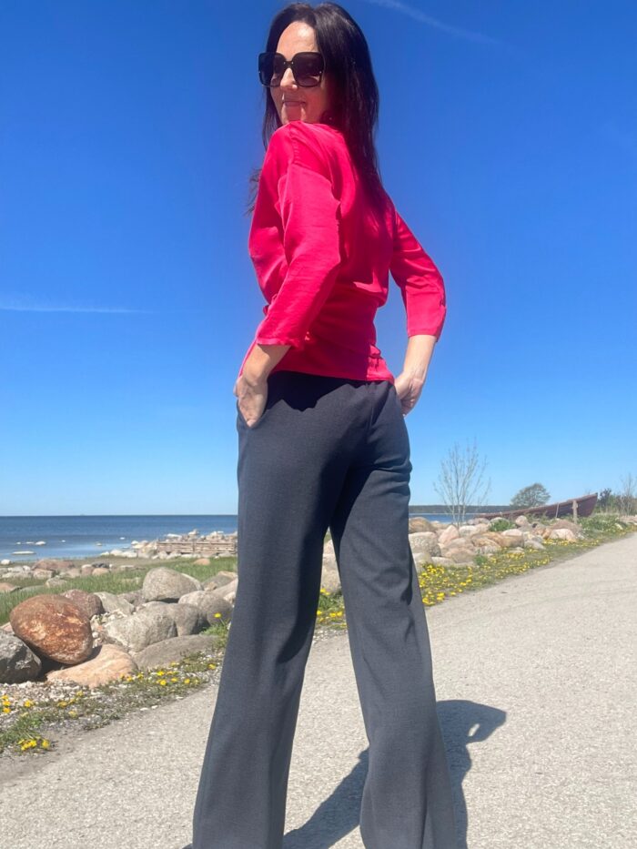 Villased hallid püksid laia säärega - Image 4