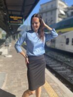 Light Blue Floral Satin Blouse - Image 4