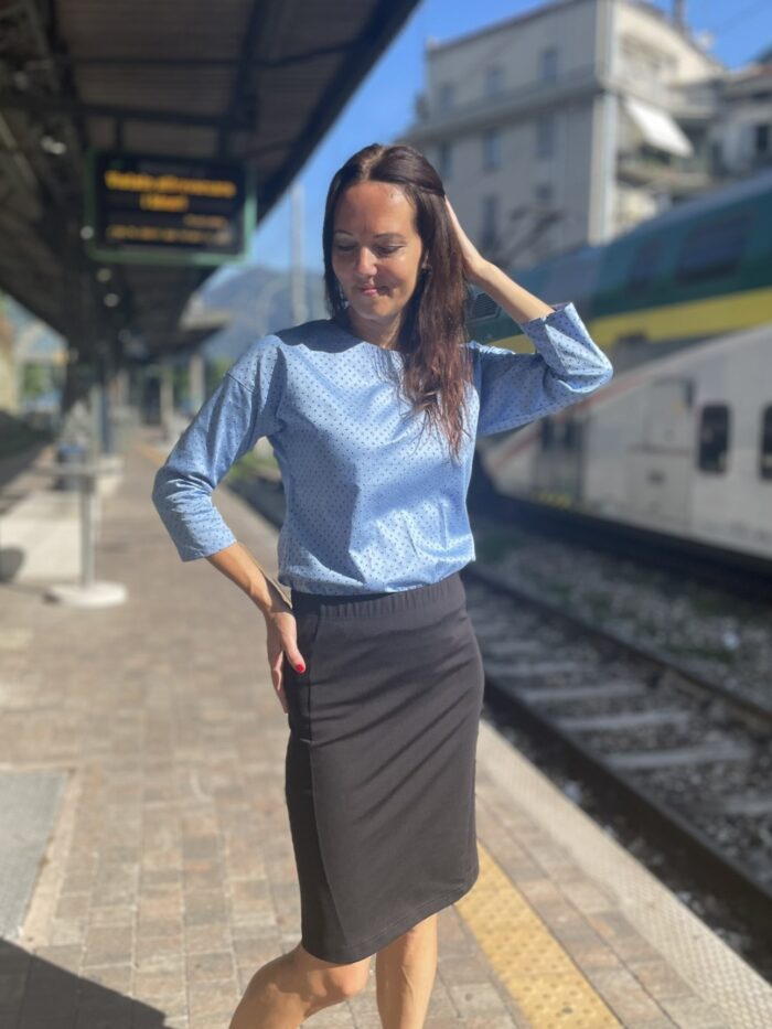 Light Blue Floral Satin Blouse - Image 4