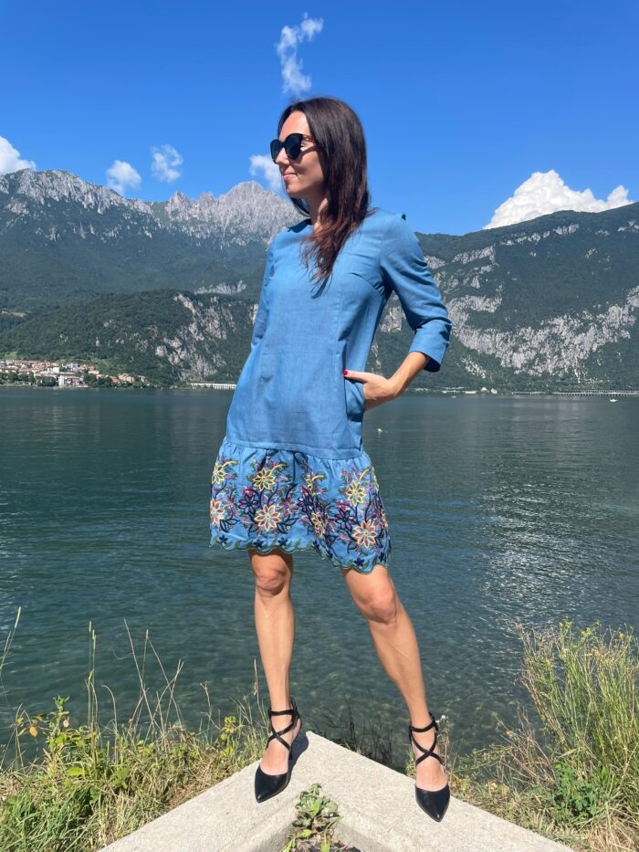 Denim Dress With Embroidery - Image 1