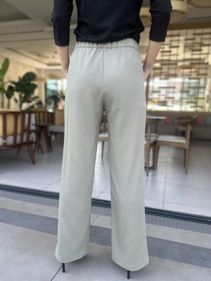 Helerohelised kreemikad püksid laia säärega, 100% peenvill - Image 2