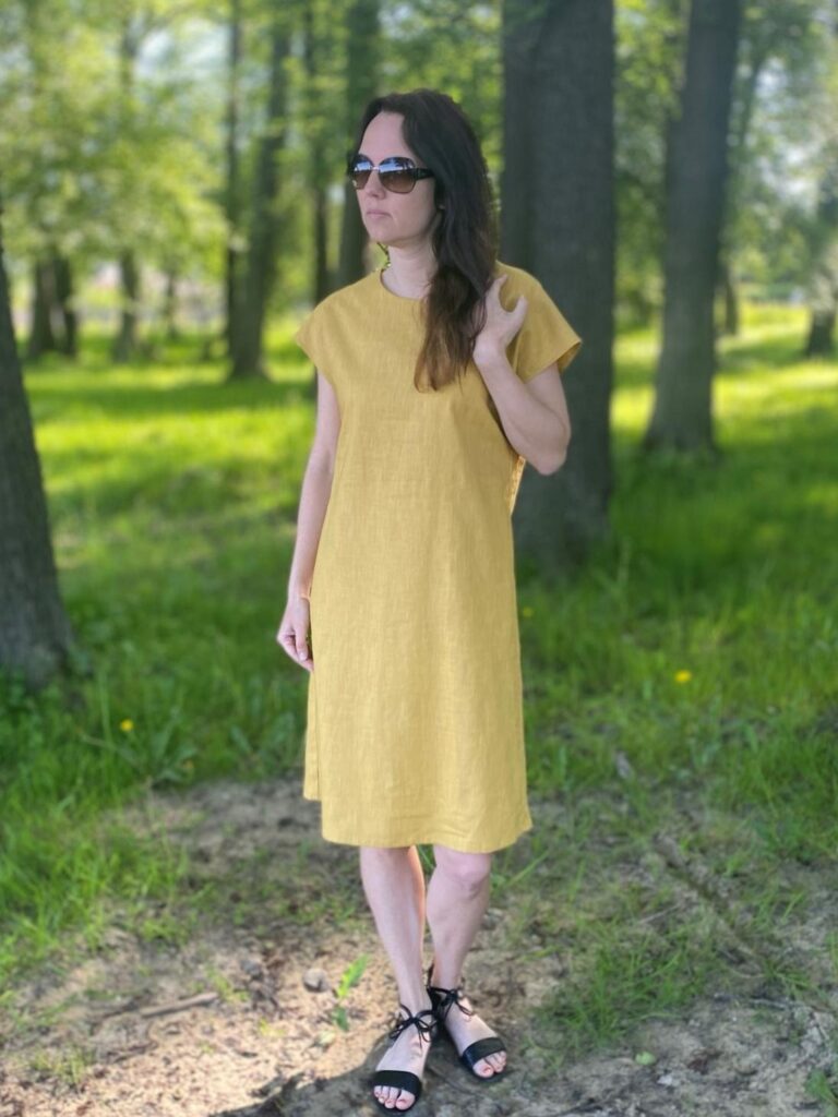 Golden Linen Dress, 100% LINEN - Image 4