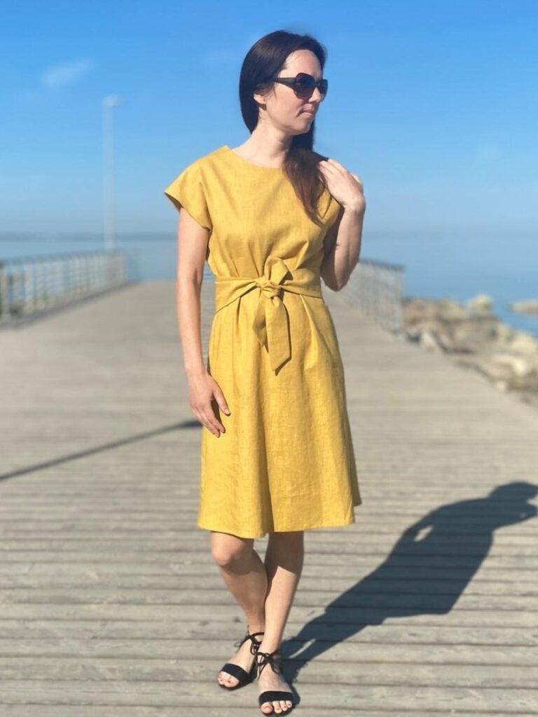 Golden Linen Dress, 100% LINEN - Image 5