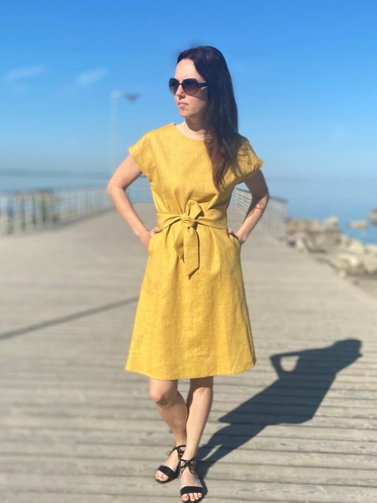 Golden Linen Dress, 100% LINEN