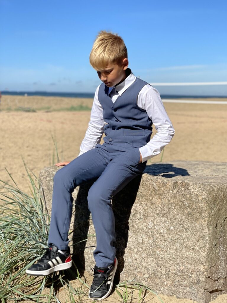 Blue Vest And Trousers With Virgin Wool - Image 4