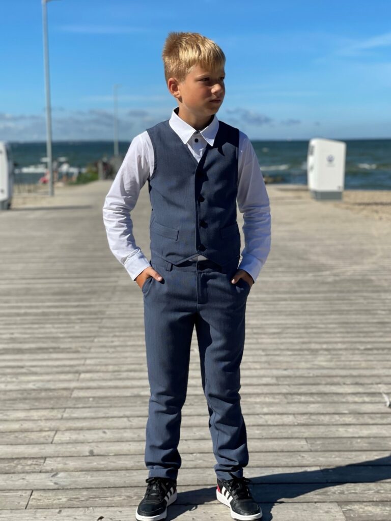 Blue Vest And Trousers With Virgin Wool - Image 3