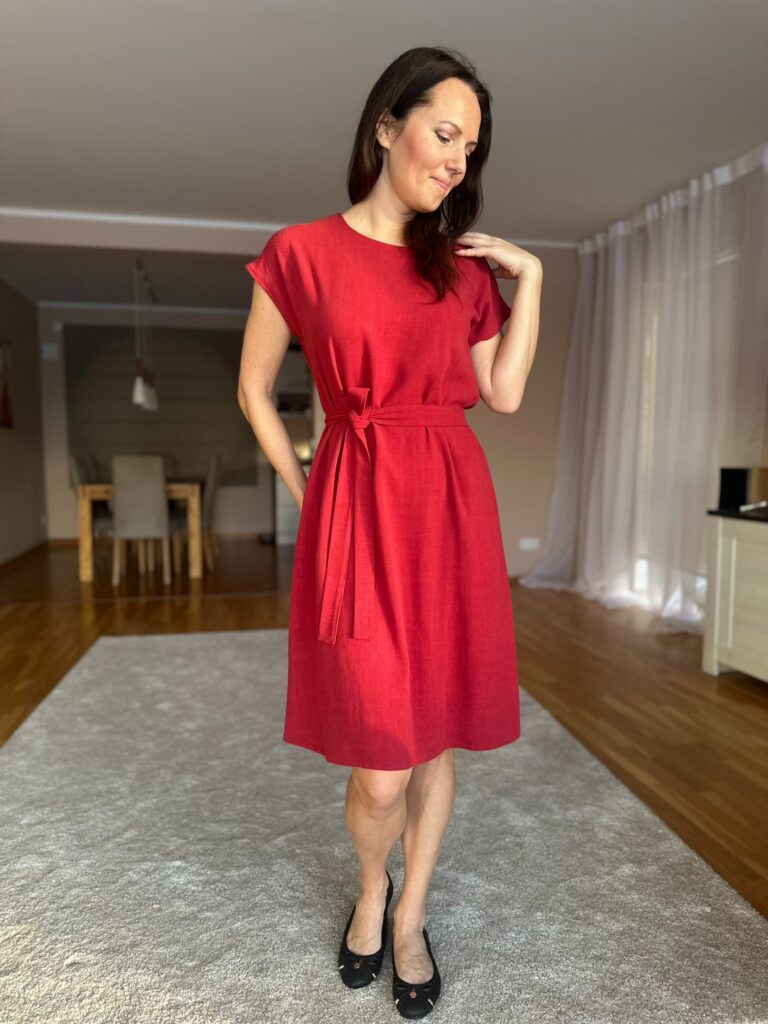 Red Linen-Blend Dress