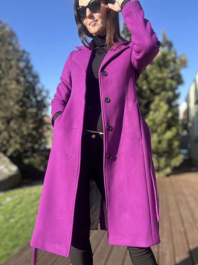 Violet Coat With Virgin Wool and Cashmere - Image 2