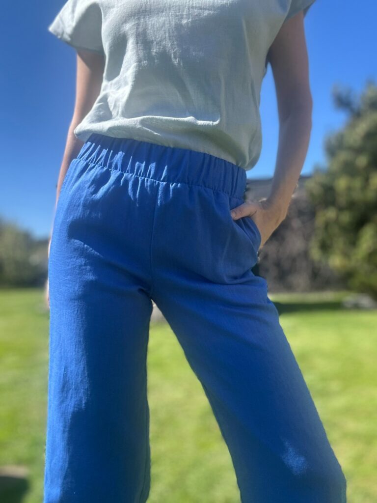 Wide Leg Linen Blue Trousers - Image 3