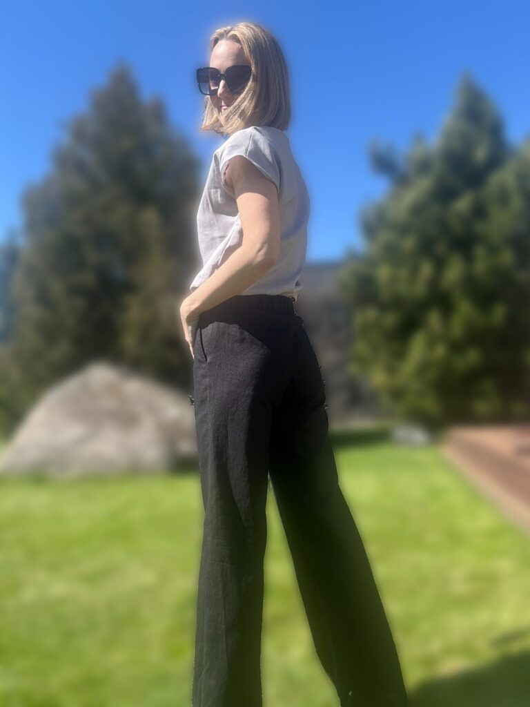 Wide Leg Linen Black Trousers - Image 3