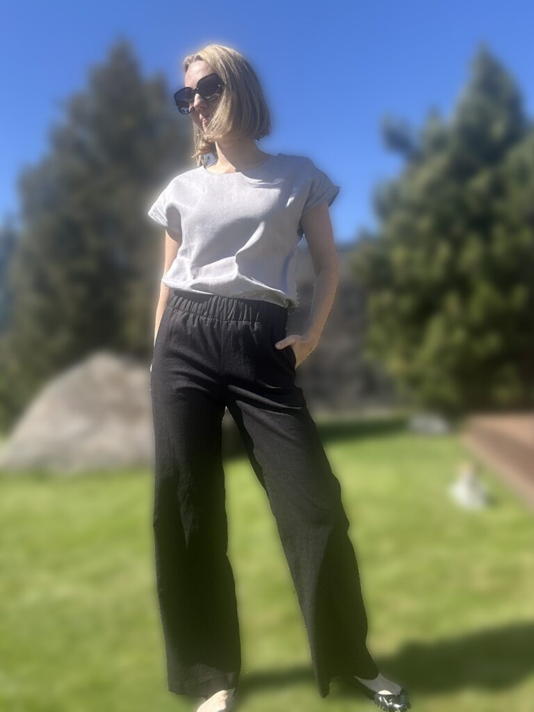 Wide Leg Linen Black Trousers - Image 2