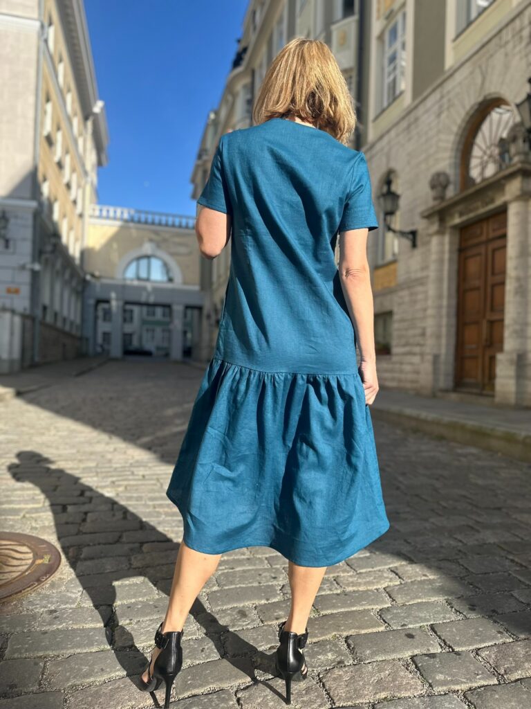 Ocean Blue Linen Dress, 100% LINEN - Image 4