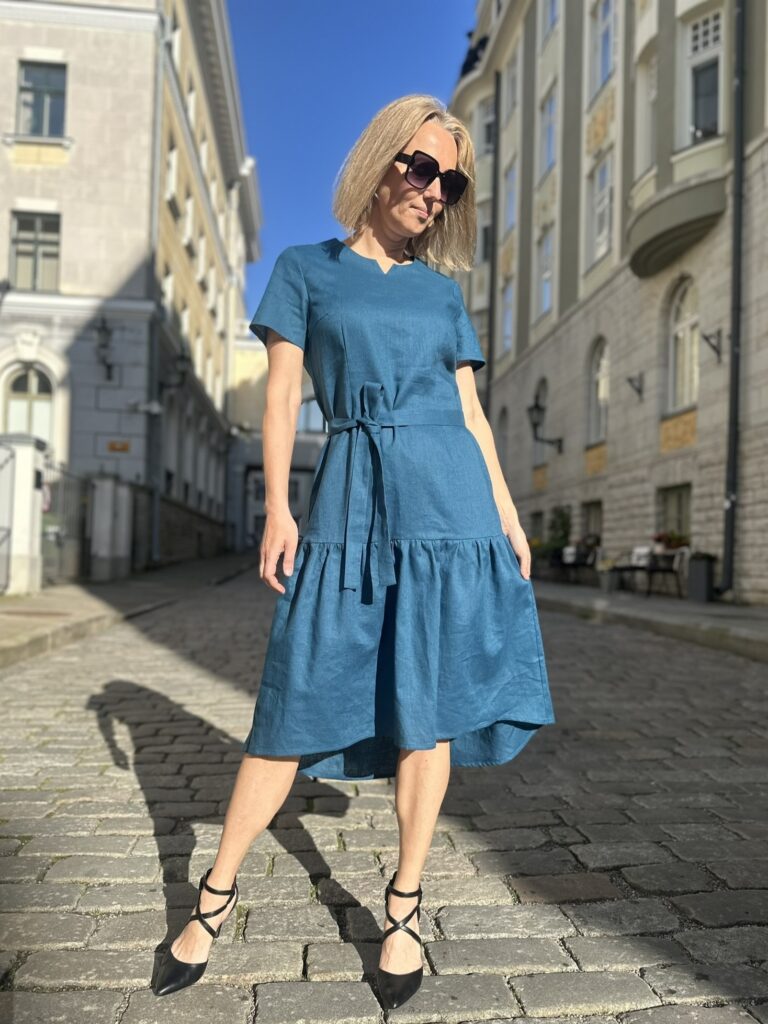 Ocean Blue Linen Dress, 100% LINEN