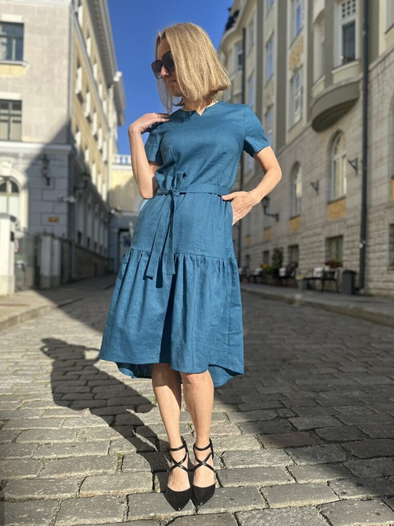 Ocean Blue Linen Dress, 100% LINEN - Image 5