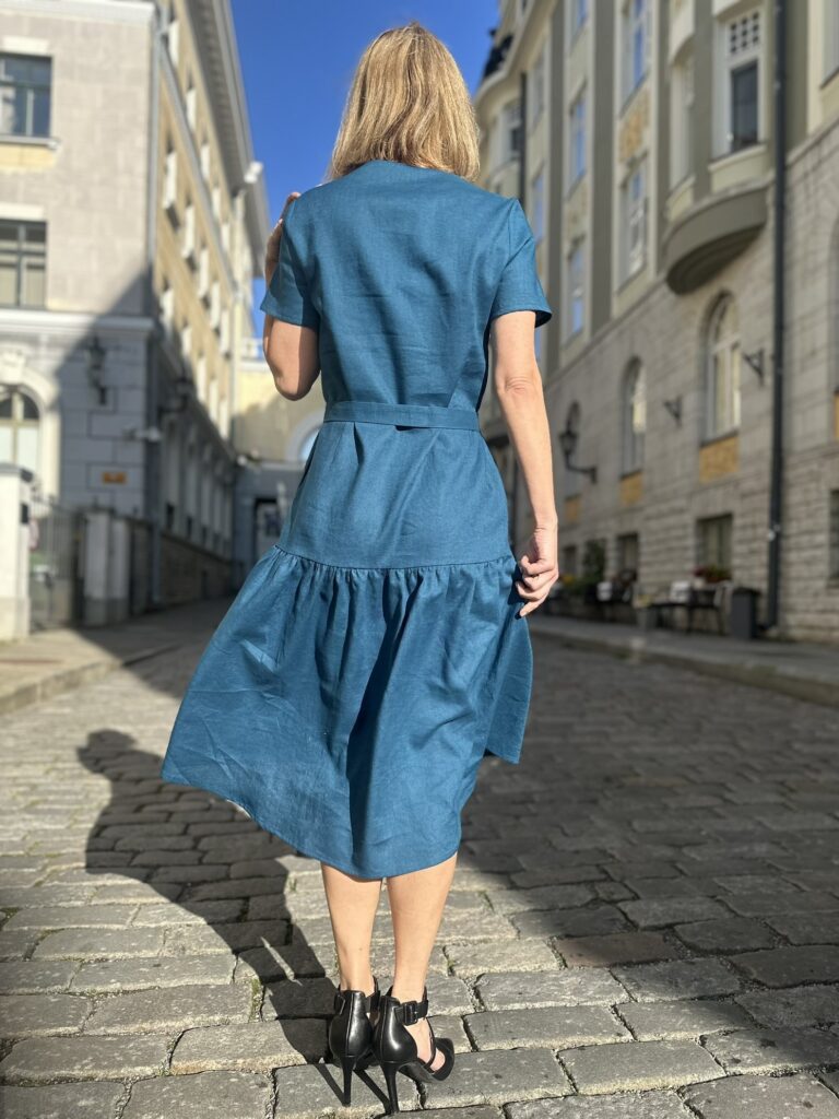 Ocean Blue Linen Dress, 100% LINEN - Image 6