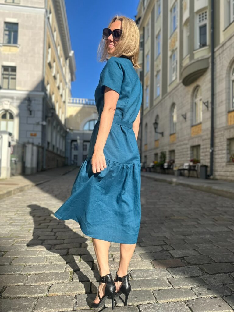 Ocean Blue Linen Dress, 100% LINEN - Image 7
