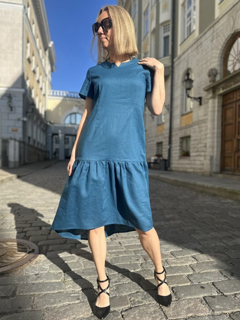 Ocean Blue Linen Dress, 100% LINEN - Image 2