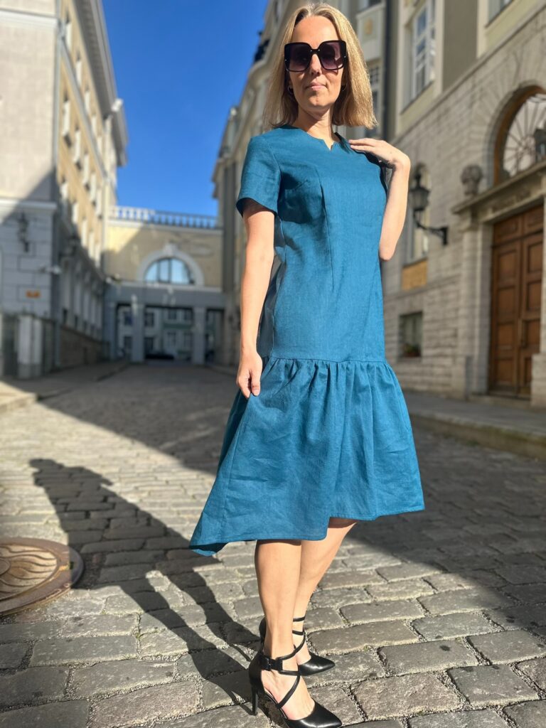 Ocean Blue Linen Dress, 100% LINEN - Image 3