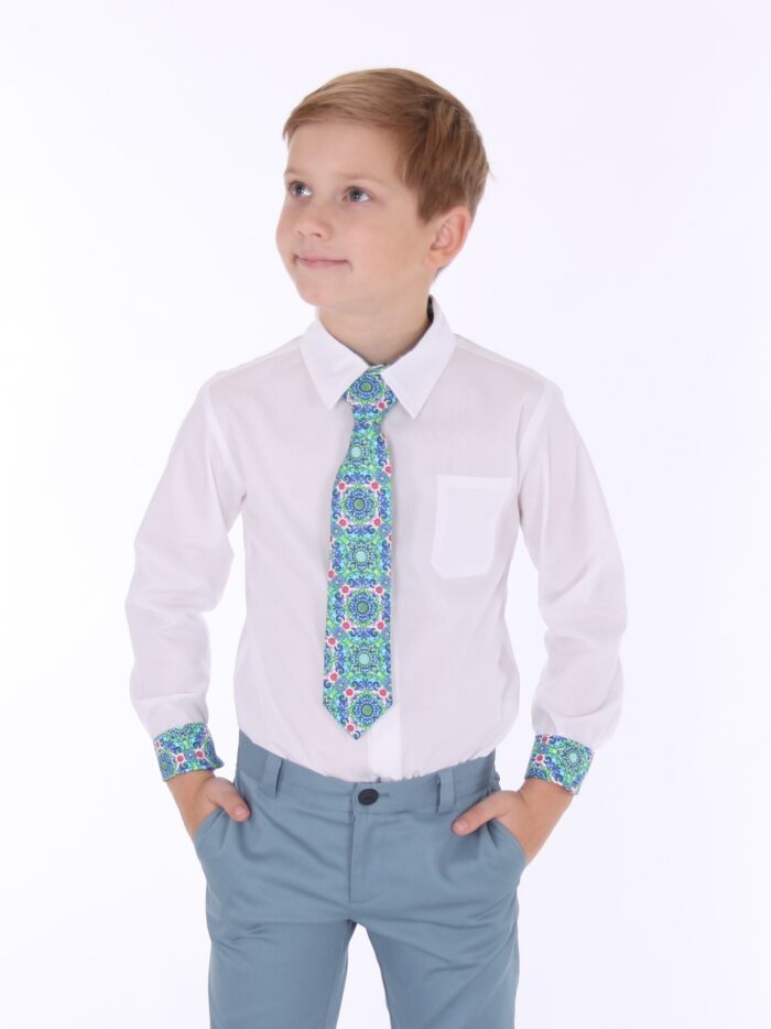 2509-2510-2440-Emma-and-Theo-valge-triiksaerk-ja-lips-poiste-uelikond-14-2 Green Tie - Image 1