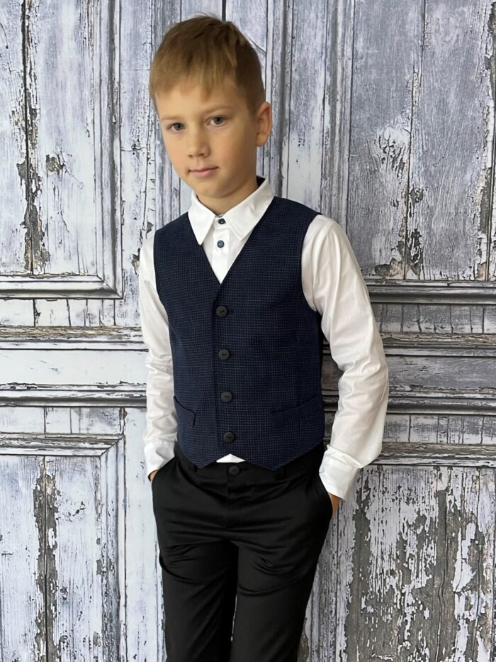 Black-Blue Vest With Virgin Wool - Image 3