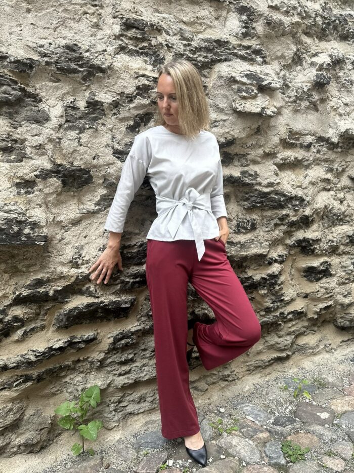 Burgundy Trousers Wide Leg - Image 1