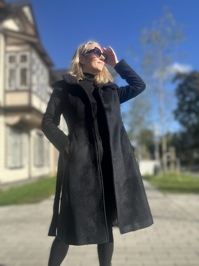 MADE TO ORDER! Bluish-Black Winter Coat with Virgin Wool and Mohair (with Padding and Detachable Hood) - Image 1