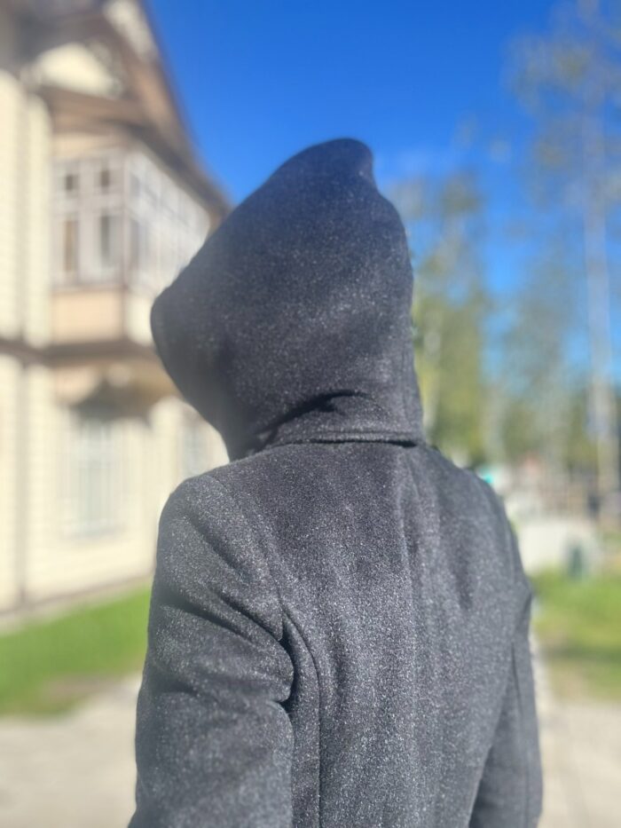 Bluish-Black Winter Coat with Virgin Wool and Mohair (with Padding and Detachable Hood) - Image 7