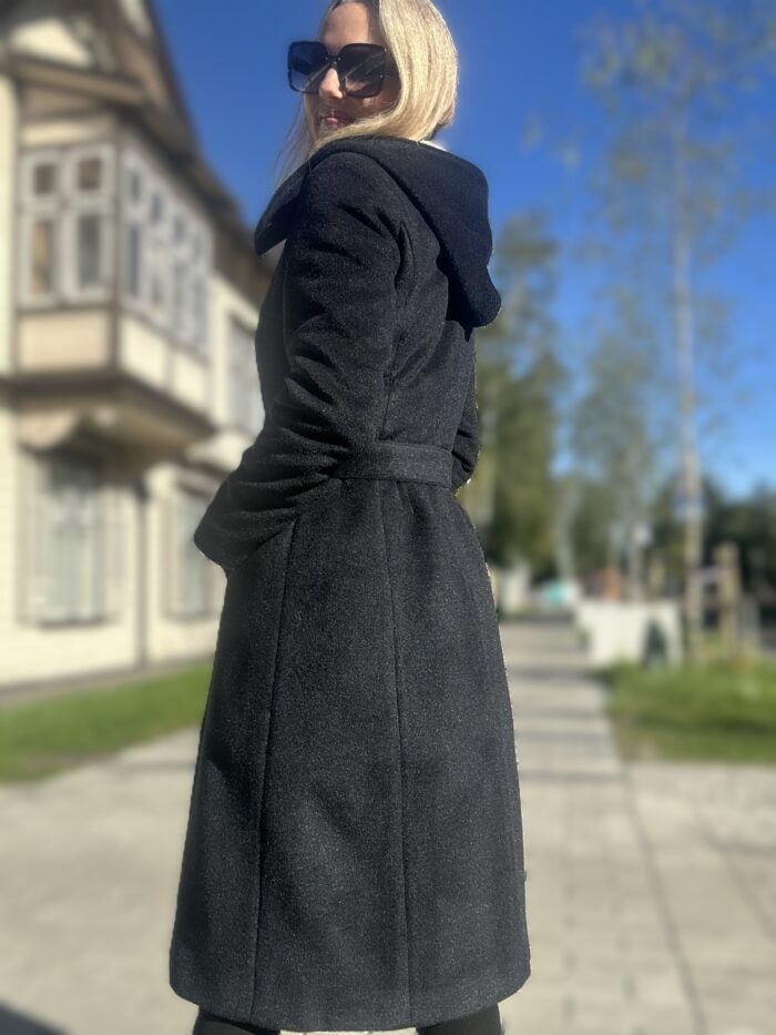 MADE TO ORDER! Bluish-Black Winter Coat with Virgin Wool and Mohair (with Padding and Detachable Hood) - Image 2