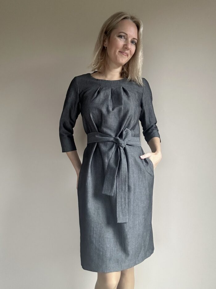 Linane kalasabamustriga kleit vööga - Image 1