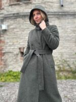 VALMIB TELLIMISEL! Rohekas talvemantel Trench peenvilla ja mohääriga (vatiini ja eemaldatava kapuutsiga)