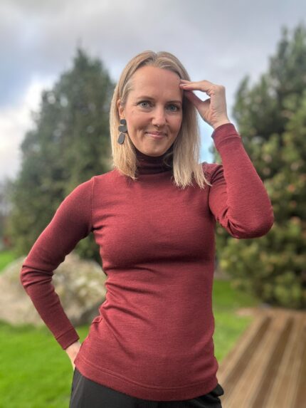 Bordoopunane kõrge kaelusega polo, 100% meriinovill