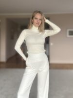 Valge kõrge kaelusega polo, 100% meriinovill - Image 3