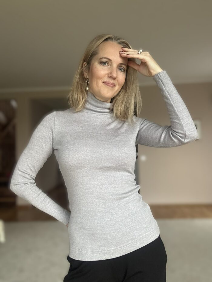 Helehall kõrge kaelusega polo, 100% meriinovill - Image 1