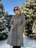 Hall luksuslik peenvillane talvemantel mohääriga (vatiini ja eemaldatava kapuutsiga) - Image 2