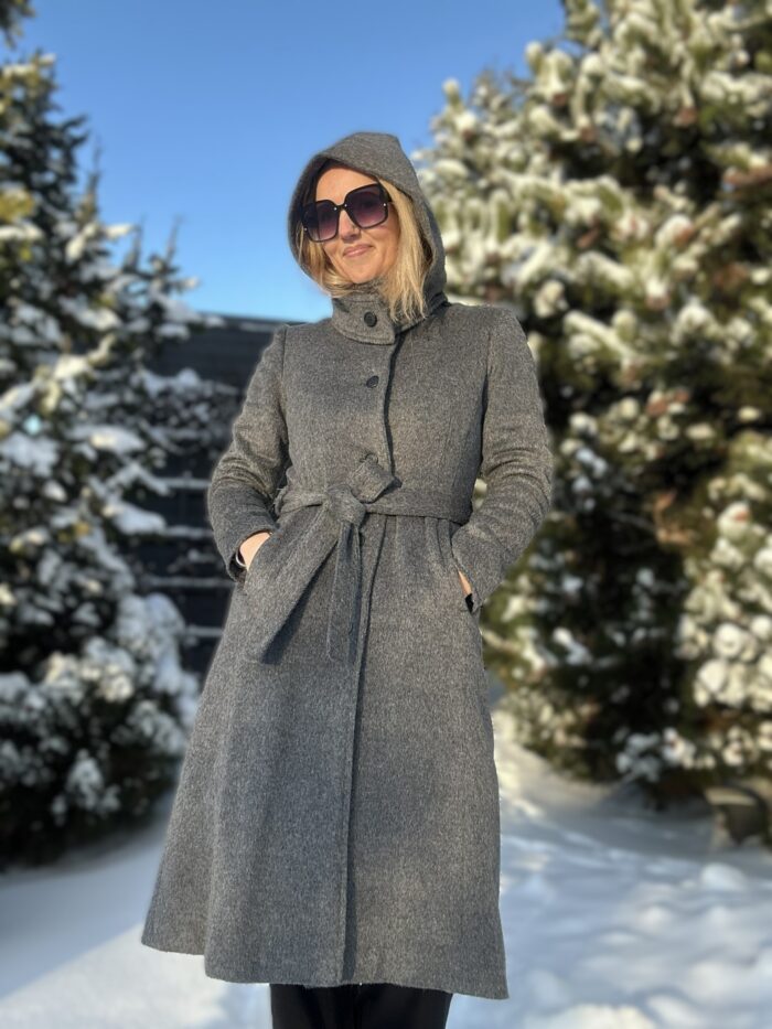 Hall luksuslik peenvillane talvemantel mohääriga (vatiini ja eemaldatava kapuutsiga) - Image 2