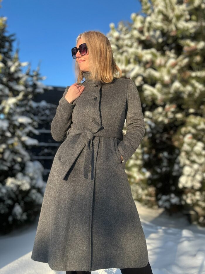 Hall luksuslik peenvillane talvemantel mohääriga (vatiini ja eemaldatava kapuutsiga) - Image 1