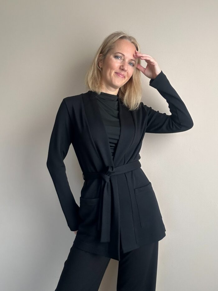 Black Cardigan Short, 100% Merino Wool - Image 1