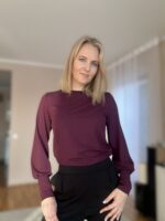 Bordoopunane luksuslik pluus kroogitud varrukaga