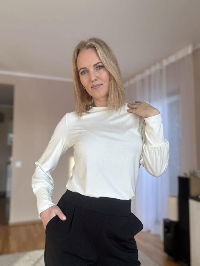 Valge luksuslik pluus kroogitud varrukaga - Image 5