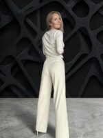 Kreemikad luksuslikud püksid laia säärega - Image 2