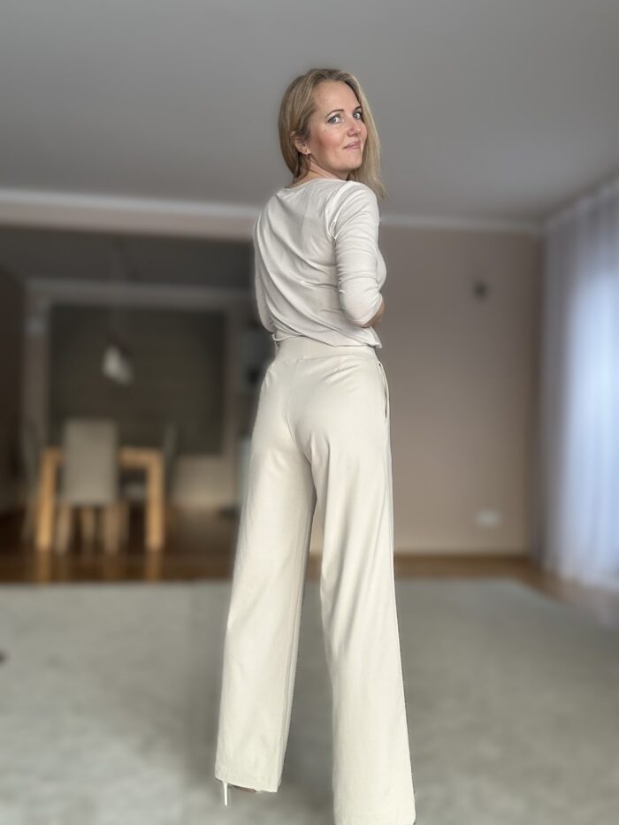 Kreemikad luksuslikud püksid laia säärega - Image 2